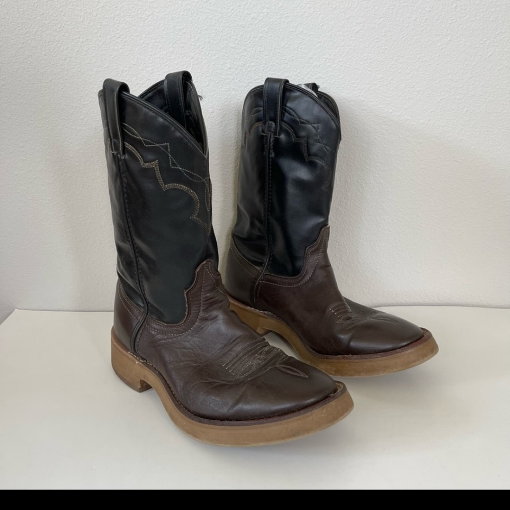 Laredo Black + Brown Leather Cowboy Boots